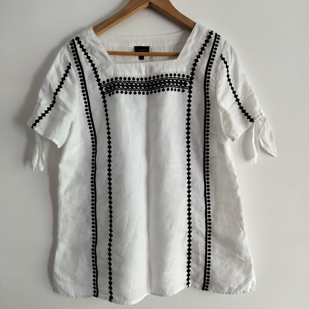 Talbots  Embroidered Linen Top Size S
